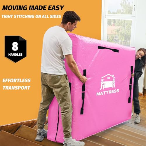 Mattress Bags for Moving, BETU Mattress Protector Waterproof Mattress Cover Queen Size Storage Bags with 8 Heavy-Duty Handles and Zipper for Bed Extra Thick Large Reusable (82"x62"x15" Pink) - color: Pink, size: Queen 1 Pack (82"x 62"x15")