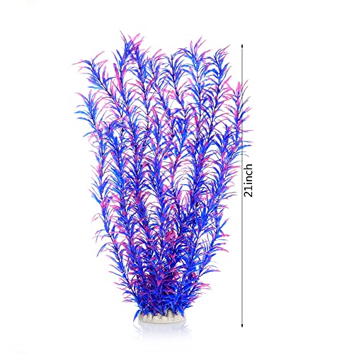 JIHAQUA Aquarium Decor Plastic Plants Extra Large 21 Inches Artificial Fish Tank Plants Tall Fish Tank Decorations (Purple 2pcs) - color: Purple 2pcs