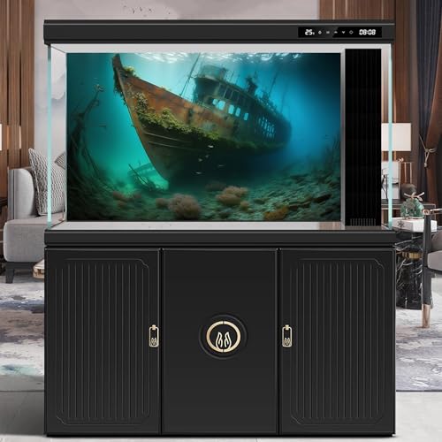 Underwater Shipwreck Aquarium Background Ocean Bottom Abandoned Ship Wreck Fish Tank Background Undersea Rusty Sunken Ship Terrarium Backgrounds Sunken Pirate Ship Reptile Tank Backgrounds 24x12in - color: Blue_Green, size: 24(W)x12(H)in