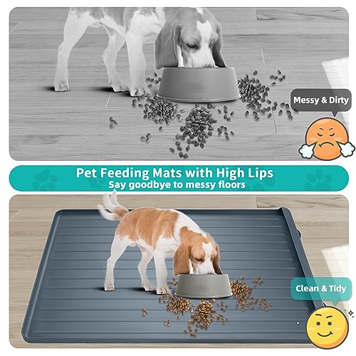 Dog Mat for Food and Water - 39.4" x 27" Large Pet Feeding Mats with Residue Collection Pocket - Waterproof Dog Cat Bowl Mat with High Edges to Prevent Water and Food Spills (Dark Grey) - color: Dark Grey