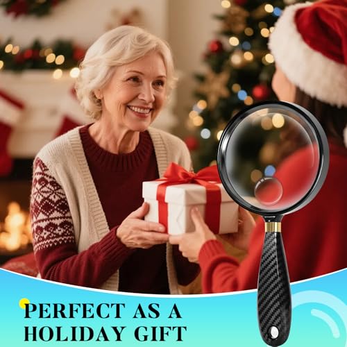 5X 30X Large Magnifying Glass for Reading, 90mm Upgraded Handheld Magnifier with Wide Handle, Magnifying Glass for Seniors Close Work Newspaper Nature Exploration, Hobby