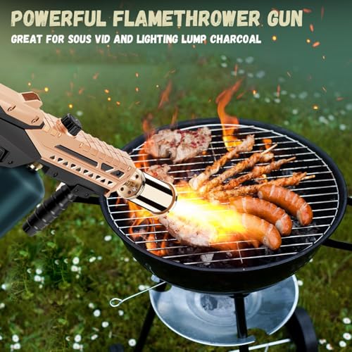 Powerful Propane Torch Gun, Kitchen Torch With Adjustable Flame, Flamethrower Blow Torch for BBQ, Campfire, Searing Steak, Camping (Propane Tank Not Included) (Gold) - color: Option 2