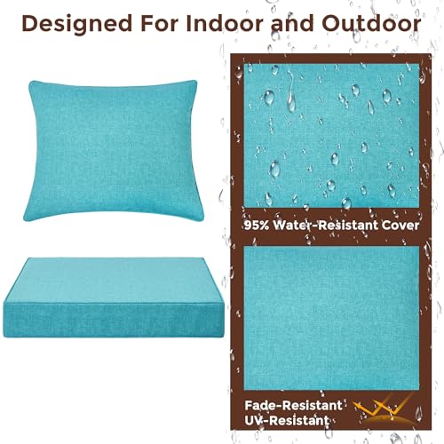 FUNHOME Outdoor Seat Cushion Set 24 x 24 x 4 Inch,Water Resistant Outdoor Chair Cushions for Patio Furniture,Thick Deep Seating Pads for Outside Chair Sofa Couch, Aqua Blue - color: Aqua Blue