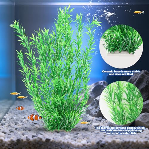 CousDUoBe 21 Inch Aquarium Plants Set Tall Fish Tank Plants – Realistic Artificial Fish Tank Decorations (1 Pcs Large Green Fish Tank Plants, 5 Pcs Small Plants) - color: Green