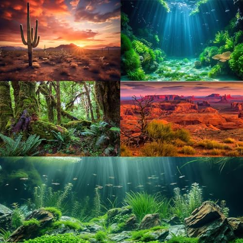 Reptile Habitat Background Sunset Desert Tank Decors Saguaro Cactus Arid Mountain Range Terrarium Background Cacti Sand Dunes Aquarium Background Desert Mountain Fish Tank Background 30x12in - color: Orange, size: 30(W)x12(H)in