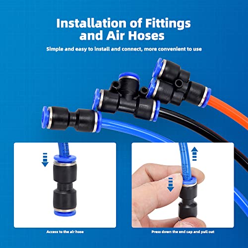 60Pcs Quick Connect Air Hose Fittings 1/4 inch OD 15 Spliters,15 Elbows,15 tee,15 Straight Quick Release Pneumatic Push to Connect Fittings Kit Air Line Fittings for 1/4 inch Tube - size: 60 PCS