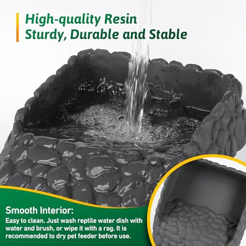 Reptile Water Dish Large Bearded Dragon Food Bowl, Rock Corner Water Dish for Reptiles Snake Water Bowl Feeding for Leopard Gecko Tortoise Lizard Tank Accessories, Terrarium Reptile Pool with Ramp - color: Grey