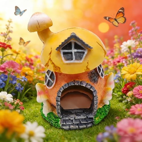 Resin Mushroom House for Aquariums, Fairy Garden Fish Tank Cave, Christmas Decorative Landscape Shelter for Turtles, Frogs, Fish, and Shrimp, Easy to Clean