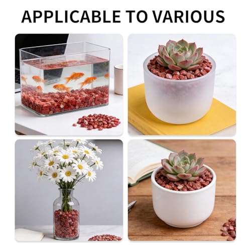 Natural Agate Aquarium Gravel, Fish Tank Rocks and Pebbles, Suitable for Indoor Plants, Colorful Crushed Stones can be Used for vase Filling, Succulent Plant Decoration, DIY Crafts (Red) - color: Red
