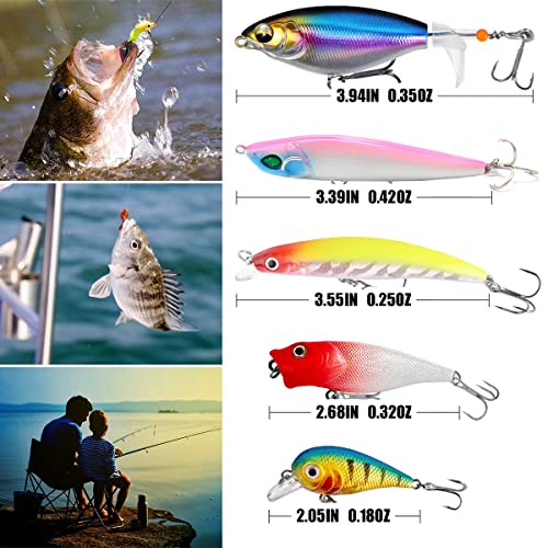 Fishing Lures Baits Tackle Fishing Accessories Kit Including Crankbaits, Spinnerbaits,Jig Hooks, Plastic Worms, Topwater Lures, Tackle Box and Fishing Gear Lures Kit Set
