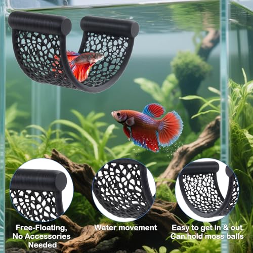 2 Pack Floating Betta Hammock Leaf Bed – Resting Platform for Betta Fish, Shrimp & Small Fish | Compact Aquarium Decor for Nano Tanks, Low Flow Aquariums & Aquascape Setup (Black)