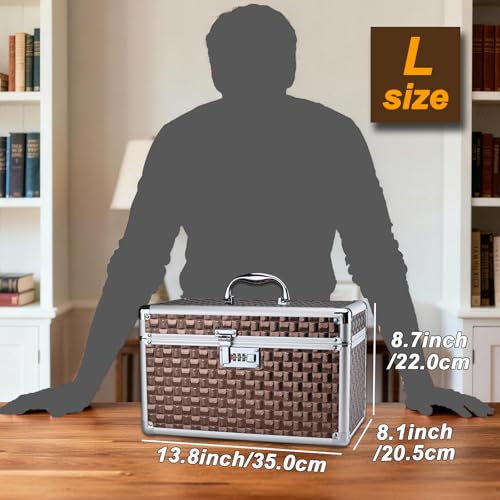 Portable Combination Lock Storage Box with Handle – Multipurpose Locking Case for Home & Outdoor Use, Secure Storage for Accessories, Medicine, Cosmetics, Toys & Tools (Brown, Large) - color: Brown, size: Large