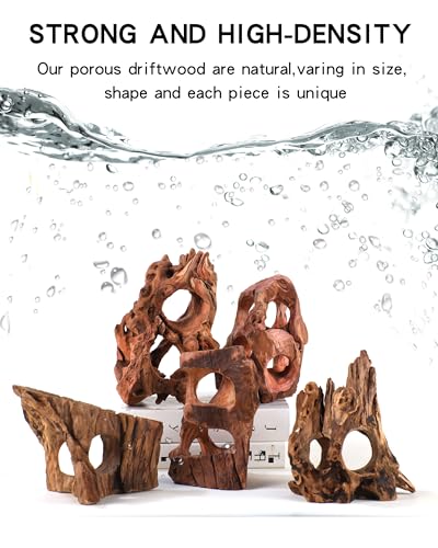 Aquarium Driftwood Cave for Betta Fish Shrimp Hideout, 7-10" Natural Porous Driftwood for Aquascaping with Low Tannins, Fish Tank Decoration Hideaway with Protein Cotton(No Need to Boil) - size: 7-10 INCHES