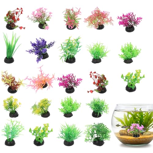 DOITOOL 40 Pcs Mini Aquarium Plants Bulk Fake Fish Tank Decorations Small Fish Tank Plants 2 to 3 Inch Approximate Height Plastic Artificial Aquatic Grass for Betta Turtle