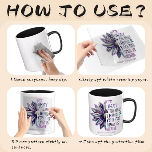 UV DTF Cup Wraps, 4 Sheets Suicidal Prevention Ribbon 16oz Glass Cups, Clear Transfer Stickers for Tumblers and Bottles, Assorted Pattern Set - style: Suicidal Prevention Ribbon