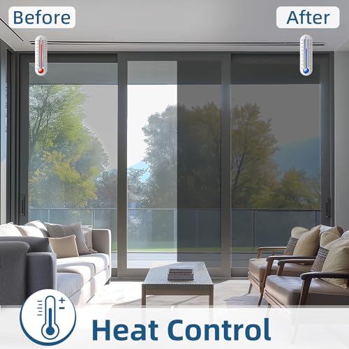 DUOFIRE One Way Window Film Privacy See Out Not in Heat Blocker Window Tint Reflective Mirror Windows Tinting Film for Home Static Cling Anti-UV Sun Blocking Windows Covering（Black, 17.4x157.4in） - color: Black-silver, size: 17.4 x 157.4 in