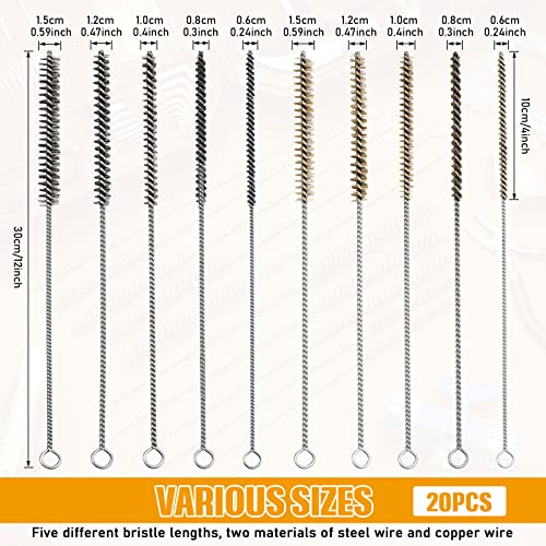 20 Pcs Wire Tube Brushes Bulk for Cleaning Pipe Tube Brass Stainless Steel Round Wire Brush for Auto Parts Christmas, Bottles, Tubes, 5 Sizes (Silver Gold) - color: Silver Gold
