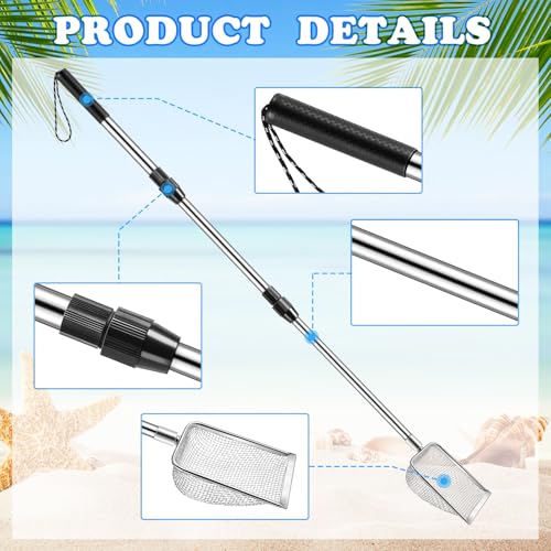 POILKMNI New Upgraded 2 Pcs Shark Tooth Sifter with Seashell Bags, Beach Sand Sifter, Sand Scoop Shell Scooper for Beach Scoop Shovel Sifter Tool for Picking Up Shells, Shark Tooth Sifter Dipper - color: Black