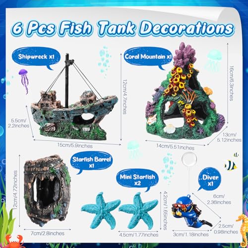15 Pcs Fish Tank Decorations Mountain Ornament Broken Barrel Sunken Ship Artificial Seaweed Water Plants Colorful Coral Reef for Fish Bowl Aquarium Decor (Green) - color: Green