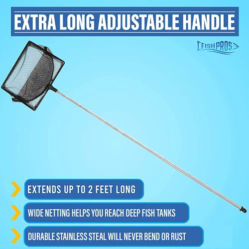 Long Handle Fine Net Fish Tank Net – Retractable 24 inches - size: 6 Inch