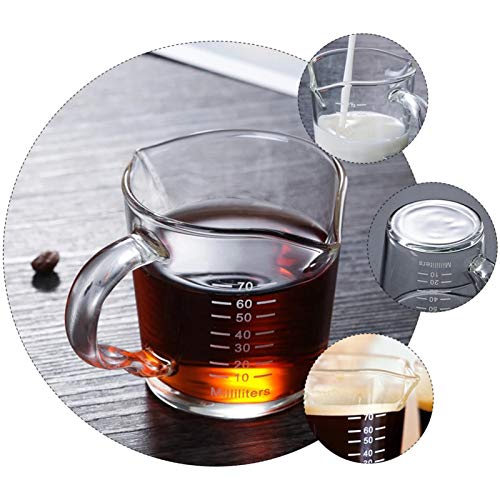 70ml Mini Glass Measuring Cup with handle 2 oz Shot Glass Espresso Jugs Measure Cup Glass Jigger Spirit Round Graduated Beaker Measuring Cup for Bar Party Wine Cocktail Drink Shaker Milk Coffee