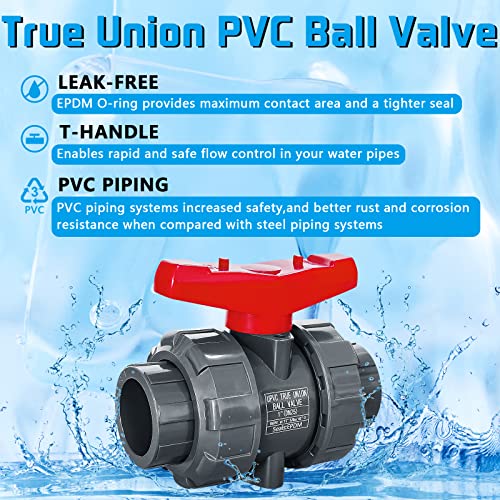 Boltigen 3/4 Inch True Union PVC Ball Valve, Full Port Slip Socket Water Valve with ASTM EPDM O-Rings, Leak-Free Shut Off Valves for Swimming Pool, Irrigation, and Home Plumbing (DN20, 2-Pack) - color: 3/4inch-2Pcs