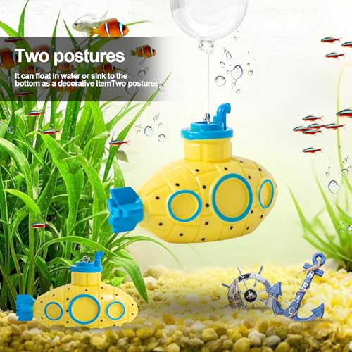 CousDUoBe 2.1 in Mini Floating Submarine Fish Tank Decoration Set，Cute Retro Submarine Set and Floating Diver,Aquarium Decorations Resinous Betta Fish Tank Accessories - color: Yellow