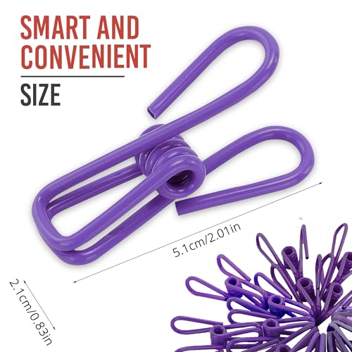 30 Pack Purple Chip Bag Clips for Food - PVC 2 Inch Coated Sealer for Sealing Food - Paper Holder, Clothesline Clip for Laundry Hanging, Kitchen Bags, Multipurpose Clothes Pins - color: Purple