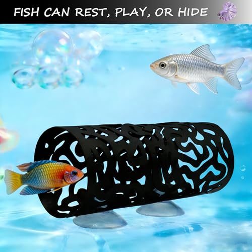 Betta Fish Hammock Hideout Aquarium Cave, Black Metal Hollow Cylinder Tunnel for Betta Resting Spot, Floating Betta Log Alternative, Shrimp Cave, Bettas Enrichment Toys Fish Tank Accessories - color: Fish Hammock - a