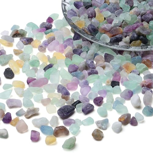 LAIDANLA Fluorite Crushed Stone Crystal Chips Bulk Natural Gemstones Healing Reiki Crystals Mini Quartz Vase Filler Aquarium Gravel 0.55lb - color: Fluorite, size: 0.55 Pound-（0.28"-0.35"）
