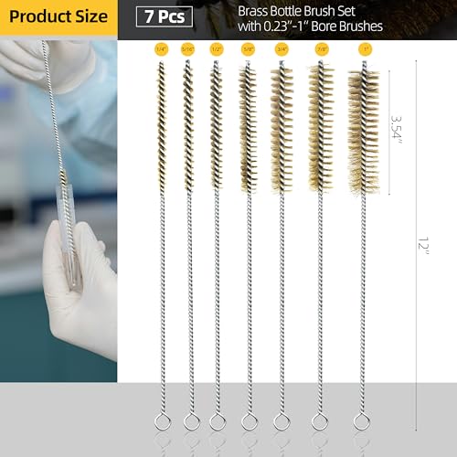 7Pcs Wire Tube Brushes Set,Brass Bottle Brush ,12" Long Wire Bore Brushes for Deep Cleaning Pipes,Tubes,Narrow Spaces, Engine Parts, Home Brew(1/4"-1" Sizes) - color: gold, size: 7 Pieces, 12 Inches