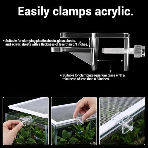 6 PCS Acrylic Fish Tank Lid Holder Aquarium Tank Clamps Lid Clear Rimless Aquarium Top Cover Lids Support Clamps Hood Replacements for Glass Aquariums Top