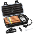 Flauno Travel Cigar Humidor Case - Portable Cigar Box kit with Humidifier Disc, Cigar Cutter, Cigar Punch, Cigar Holder & Dropper, Waterproof, Crushproof, Airtight (Holds up to 5 Cigars) - size: Holds up to 5 Cigars with Cigar Accessories