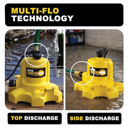 WAYNE - WaterBUG 1/6 HP 1350 GPH Submersible Pump with Multi-Flo Technology - Water Removal and Transfer Pump, Yellow - style: WaterBUG Original