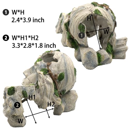 relaqcc Reptile Cave Hideout Tank Accessories Decorations, Aquarium Hideaway Cave Fish Tank Decorations for Amphibians, Betta Fish, Shrimp, Lizards, Leopard Gecko