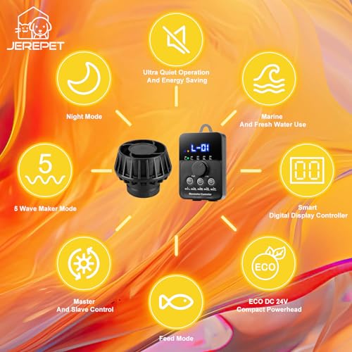 2100GPH Aquarium Wave Maker with Controller Mini DC 24V 12W Powerhead with Magnetic Mounting, Wavemaker with LED Display for 50 to 100 Gallon Tank - size: 12W 2100GPH
