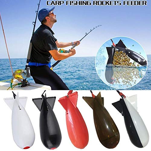 Arinda Fishing Spomb Rocket Shape Spod Fishing Feeders Float Bait Holder Tackle Tool Accessories - color: Black White, size: Small