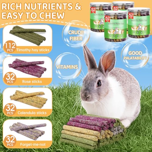 VESPRO 208Pcs Rabbit Chew Sticks, Guinea Pig Toys, Natural Timothy Grass Molar Teeth Stick, Mixing Flowers, Roses, Calendula and Forget Me Not, Small Animals Treats - size: 1 Count (Pack of 208)