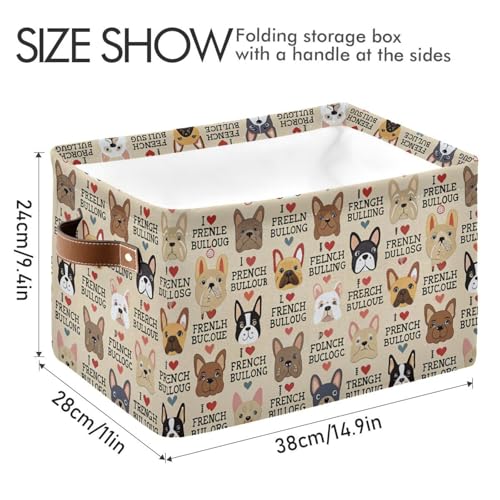 French Bulldog Pattern Rectangle Storage Bin, 15 x 11 x 9.5 in, Collapsible Organizer Storage Basket for Home Décor - color: French Bulldog Pattern, size: 1 PCS