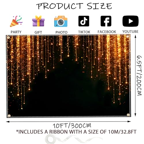 Black and Golden Backdrop 10x6.5ft Polyester Glitter Backdrop Masquerade Decorations Vintage Photo Booth for Family Birthday Party Photo Studio with Ribbon - color: Black and Golden Backdrop, size: 10×6.5 ft