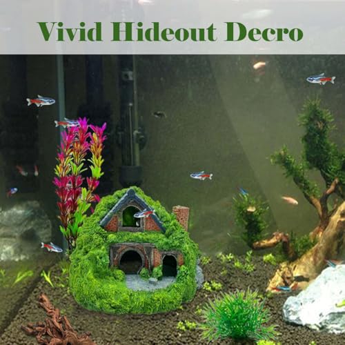 Aquarium Decor Resin Hobbit House Hideout Cave, Hollow Hole Shelter, Fish Tank Hut Ornaments, Mini Garden Landscaping Fish Tank Accessories for Betta