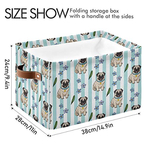 Large Storage Basket Bin Cute Cartoon Pugs Storage Cube Box Foldable Canvas Fabric Collapsible Organizer with Handles for Home Office Closet - color: Cute Cartoon Pugs, size: 1 PCS