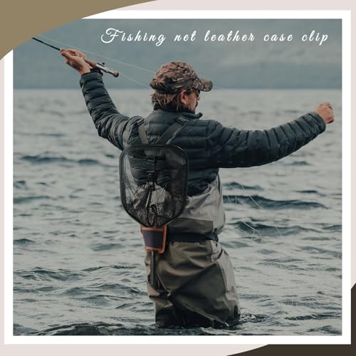 Chunful Fly Fishing Net Holder Adjustable Belt Mounted Landing Net Holster Hands Free Waist Holder for Fishnet Racquet Fishing Gear Racket