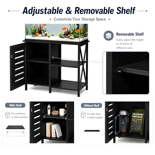 Herture 40-50 Gallon Fish Tank Stand, Aquarium Stand with Cabinet Accessories Storage, Heavy Duty Metal Frame, 40.55" L*18.89" W Tabletop, 850LBS Capacity, Black PG02YGB - color: Black, size: 40-50 Gallon