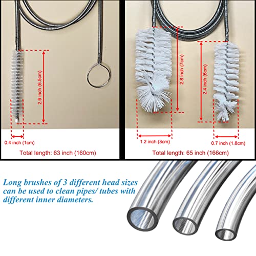 65" Flexible Drain Brush, Tube Pipe Cleaning Brush, Long Slim Cleaner Brush for Shower Sink Drain/Refrigerator Drain Hole/Dishwasher Air Gap/Fish Tank/Home Kitchen