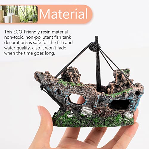 Raeasily Fish Tank Decoration Aquarium Accessories,Shipwreck Decor,Resin Material Sunken Ship Decorations for Fish Favors, Multi, 10 * 10