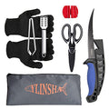 Fishing Knife, Fish Cleaning Kit 7 PC Set with Fish Knife, Fish Scale Cleaning Brush, Multi-Functional Scissors, Anti-Cutting Gloves, Fishbone Tweezers, Storage Bag
