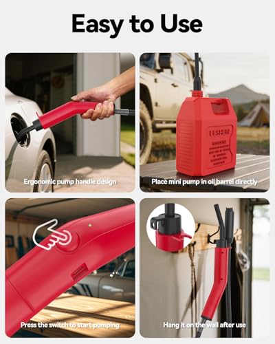 Leshein Fuel Transfer Pump 3GPM, USB Rechargeable Electric Siphon Pump for Gasoline Diesel Water, Portable Leakproof Gas Can Pump with Upgraded Hose Material & Build, Ultra-Fast Oil Transfer Pump