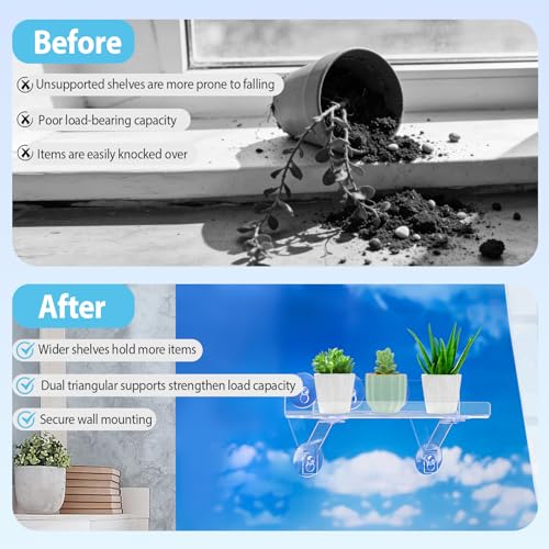 2 Pack 15 Inch Acrylic Window Boxes Plant Shelves, 6 Inch Extra-Wide Windowsill Extender – Features Suction Cups and Support Brackets for Succulents, Herbs, Seed Starting | Indoor/Outdoor Use - size: 15IN-2PC