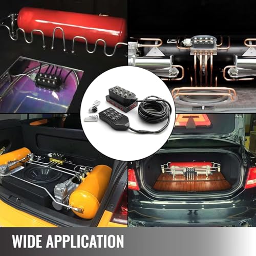 12V Solenoid Valve Air Ride Suspension manifold 8-Valve With 5M 9-switch Wired Remote Controller, equipped with five display air pressure gauge blue - color: Blue Gauge